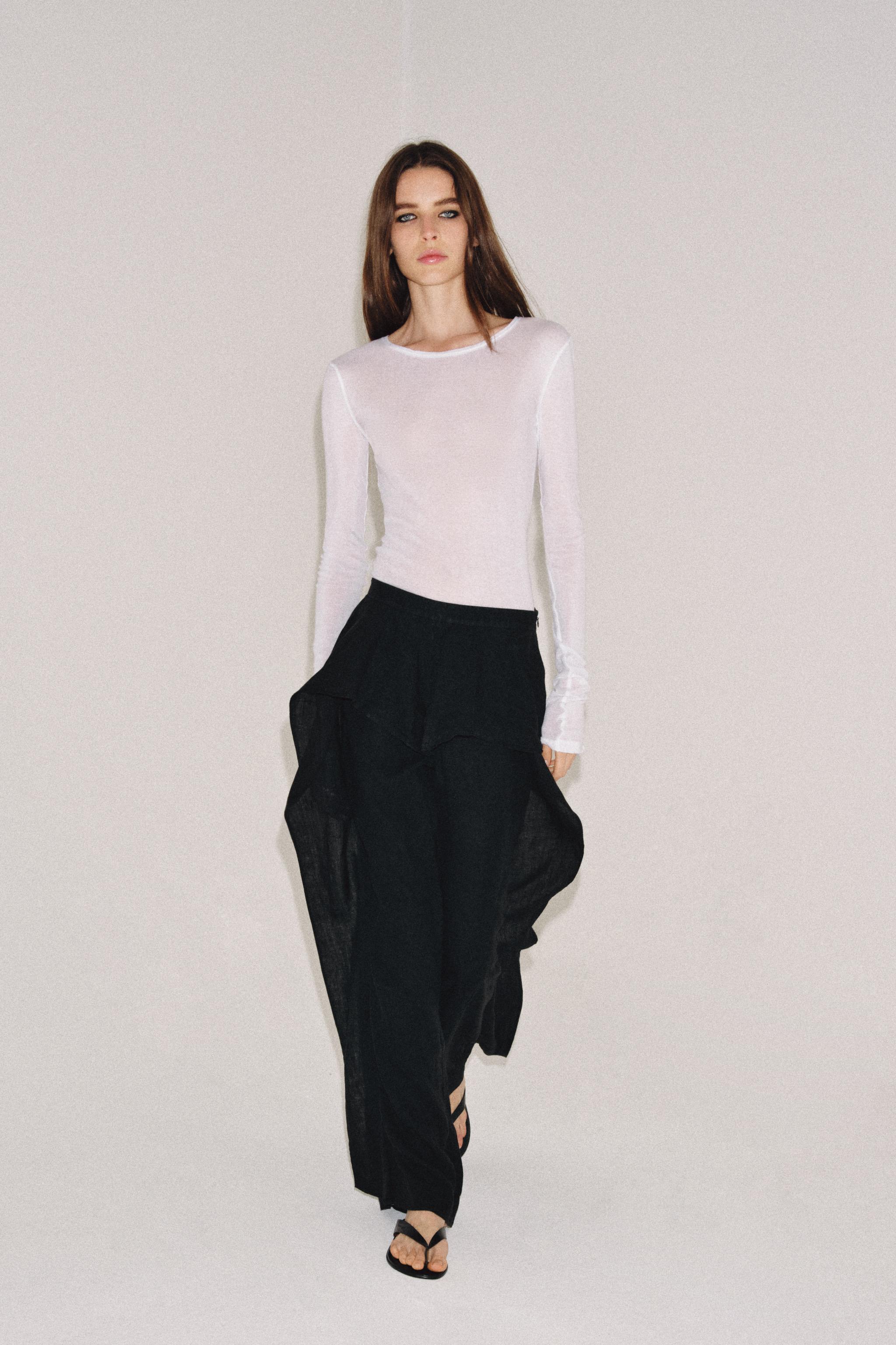 100% LINEN RUFFLE TROUSERS ZW COLLECTION